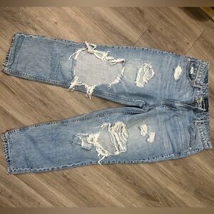 Aeropostale Women's Distressed Light Blue Straight Leg Jeans